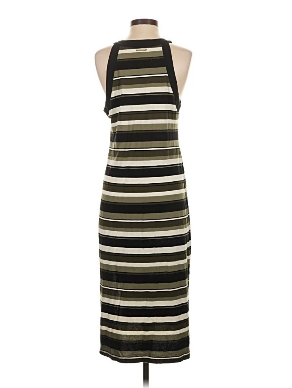 Michael Kors Striped Halter Midi Dress in Olive and Black - Picture 2 of 8